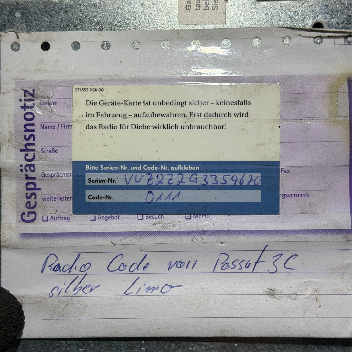 VW Radio Passat 3C original mit Radiocode